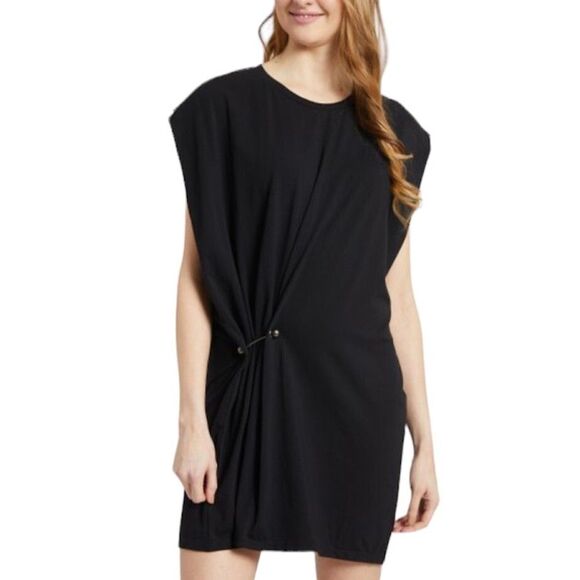 Free People Women Shift Black Mini Dress Oversized XS Minimalist Woven Stretch - Picture 8 of 8